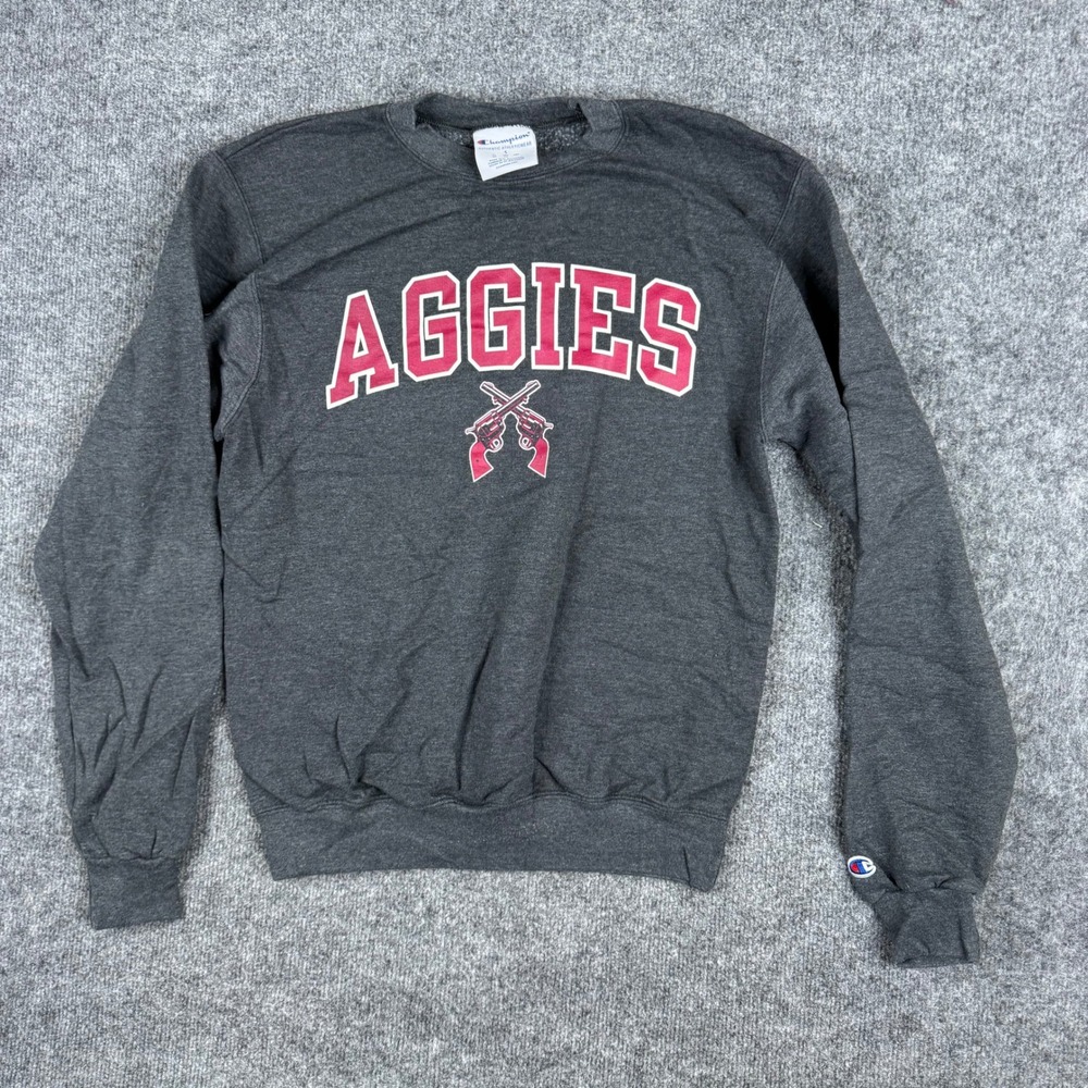 Champion Sweatshirt Mens Size S Gray Aggies NMSU Graphic Crewneck Pullover Hole